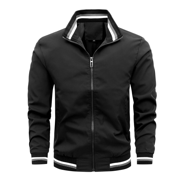 Bomberjakke uten hette for menn, uformell, løs, med glidelås, sportsklær Black XXL(75-85kg)
