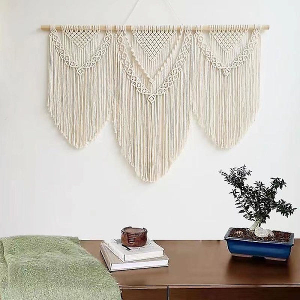 Stor Väggbonad Boho Chic Vävd Tapestry Blad Tofs Konst Bomullsrep Bohemisk Macrame Väggdekor för Sovrum Vardagsrum Lägenhet Bakgrund
