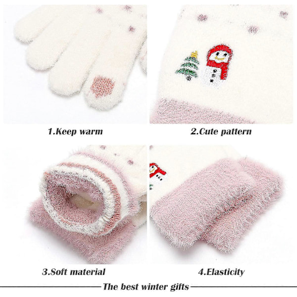 Varme handsker til kvinder, strikkede varme handsker, elastiske fluffy damehandsker, vinteruldforing