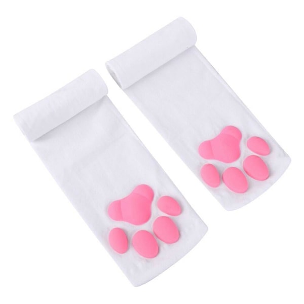 Tryckta strumpor randiga över knästrumpor lårhöga strumpor rosa lårhöga strumpor söta katt tass dyna damstrumpor katt tass strumpa