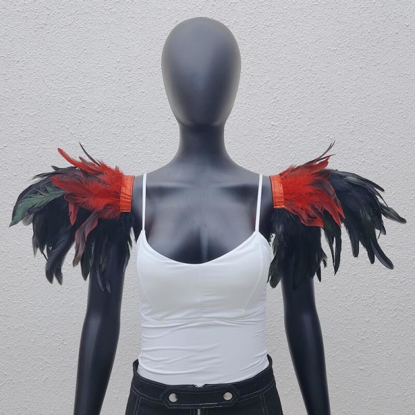 Gotisk stil Extra Large Feather Cape Show Prom Epauletter Halloween Party Cosplay Kostym red+black