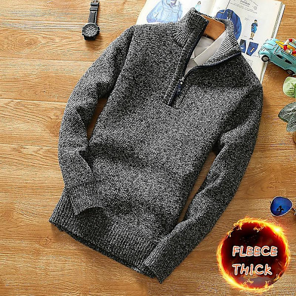 Vinter Herr Fleece Tjockare Tröja Halv Dragkedja Polokrage Varm Pullover Kvalitet Man Slim Stickade Ylletröjor För Våren Red XL