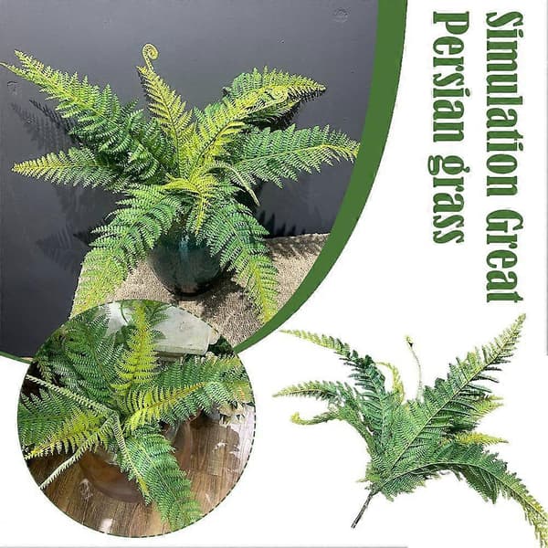Simulering av stor persisk gräsbräkenbunt plastgröna växter falska blad 3pcs