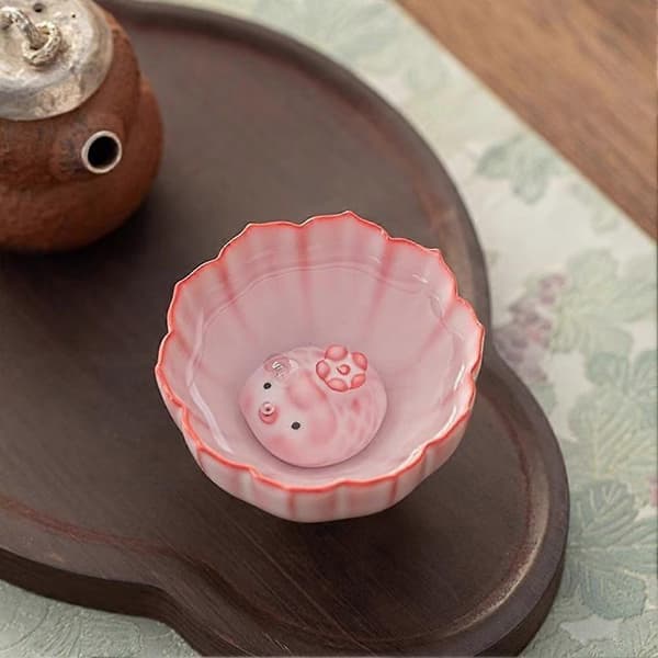 Pink Keramisk Ornament, Internet Berømt Boblefisk Kæledyr Tebowle C9D6 B