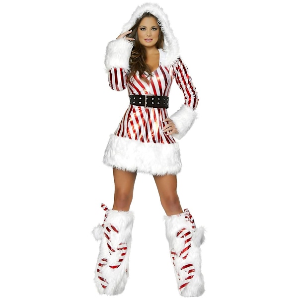 3 st/set Dam Jul Huvklädd Utklädnad Vinter Sammet Randig Fru Claus Tomte Cosplay Kostym Julhelger Party Fancy Dress M