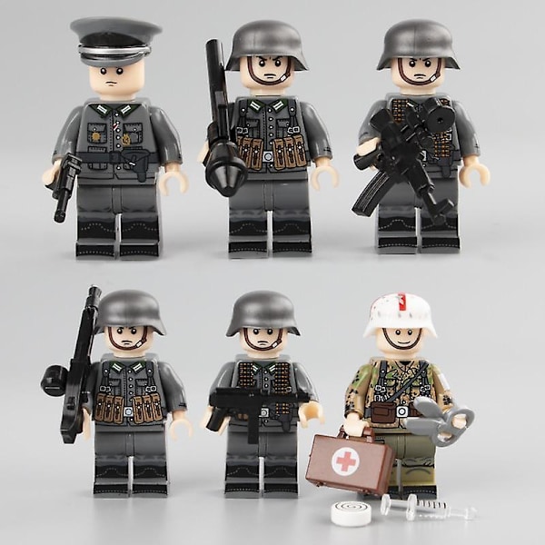 MOC 6 stk./sæt WW2 Militær Hær Soldat Figurer Byggeklodser