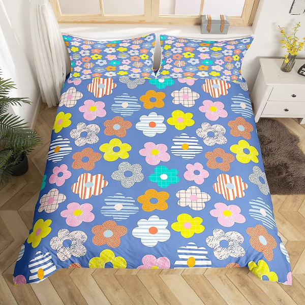 Groovy Daisy Sängkläder Set King Queen Size Retro Blomma Påslakanset Psykedelisk Blommig Täcke Örngott Mikrofiber Quilt Överdrag