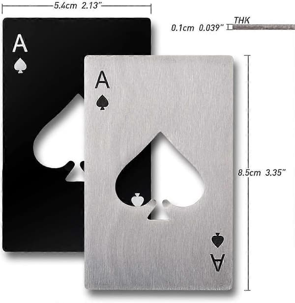 Sæt med 6 flade Casino oplukkere i rustfrit stål, sølv og sort