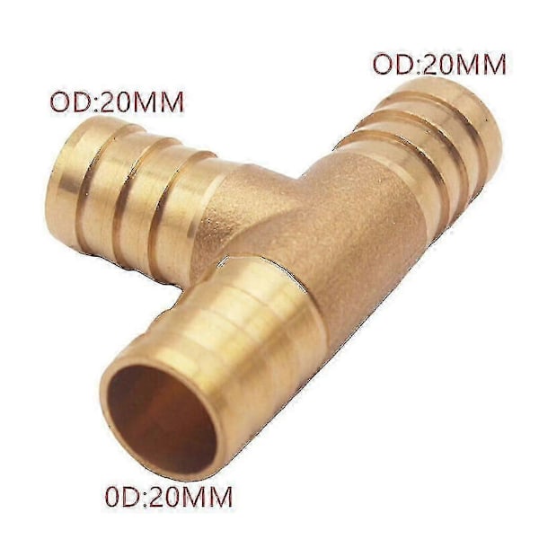 3/4\" 20mm Slangeforskruning T-stykke Messingrør 3 Vejs T-fitting Gevind Gas Brændstof Vand Luft