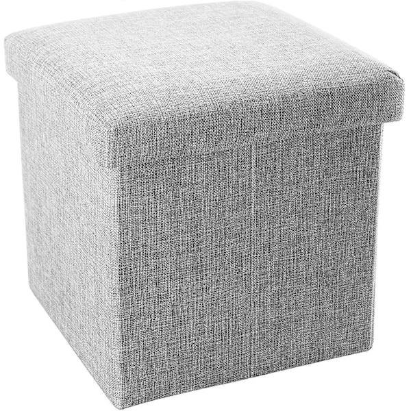 Vikbar Ottoman 30x30x30 cm i Alaska Grå - Dekorativ Förvaringslåda i Linne-look Tyg för att Spara Utrymme - Pall med Förvaring