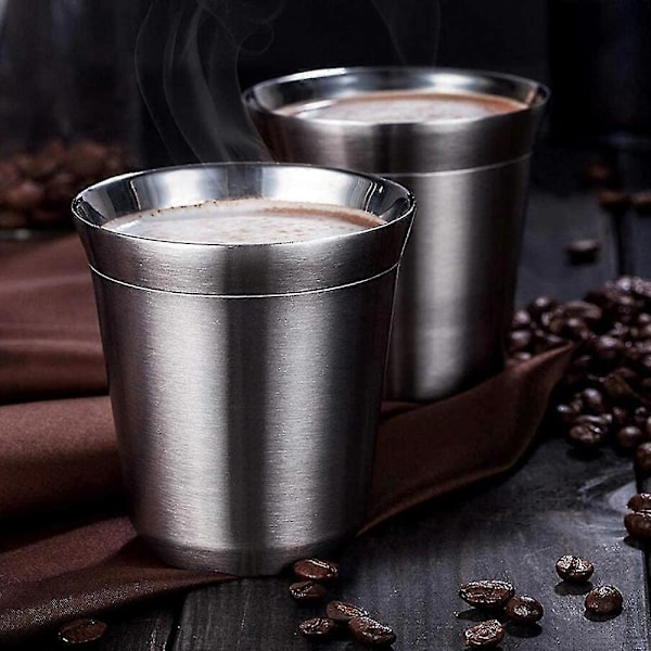 Ruostumattomasta teräksestä valmistetut espressokupit, kaksiseinäiset eristetyt kahvikupit teekupit, helppo puhdistaa ja konepesun kestävät (80 ml) (hopea 2 kpl)