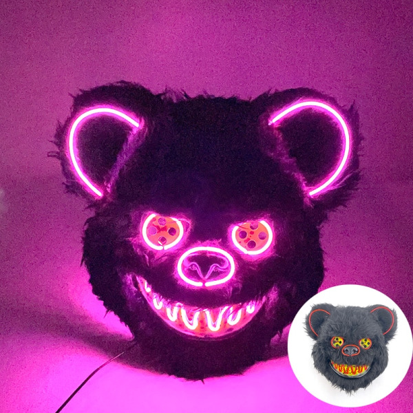 LED Cosplay Hehkuva Bloody Bear Mask Halloween Horror Pehmo Kani Naamio Bloody Bear Mask Koristeellinen Festival Mask Neon Päähineet Type 7