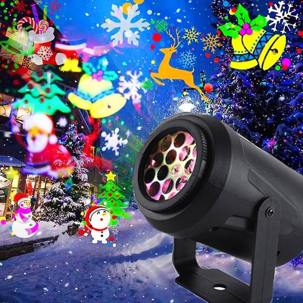 16 Mønster LED Snøfnugg Projektorlys Juleprojeksjon Vanntett Utendørs Lampe Snø Spotlight For Julebord US plug