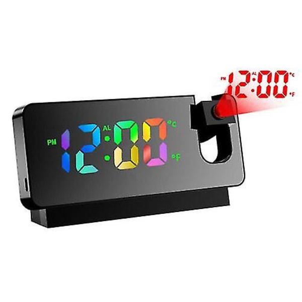 Led Smart Digital Väckarklocka Projektion Temperatur Projektor Lcd Display Time black
