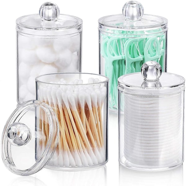 4 Pak Holder Dispenser til Vatrondeller, Vatpinde, Vatpuder, Tandtråd - 300 ml Klar
