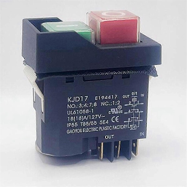 KJD17 6-polig elektromagnetisk start tryckknappsbrytare 18A AC127V IP55 Vattentät säkerhetsutrustning