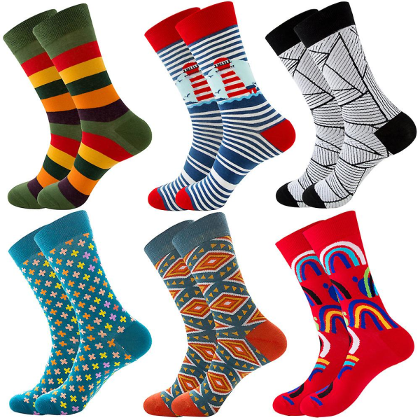 6 Par Happy Socks Randiga Herrstrumpor Damstrumpor Trendiga Färgglada Street Personlighet Tubstrumpor