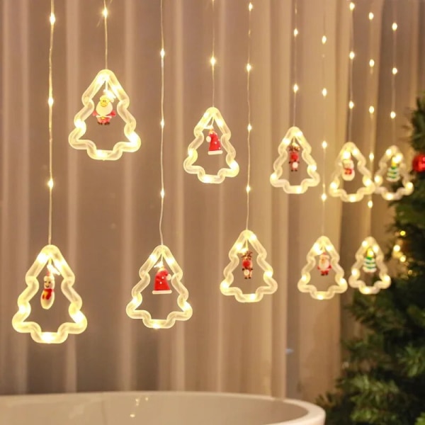 Jultomte Tecknad Modellering LED Färgglada Ljusslingor Juldekoration Gardinljus för Utomhusbruk, Julgran Warm white C US plug