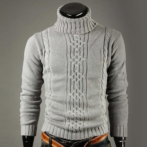 Slim fit turtleneck genser for menn, lange ermer, avslappet, ribbestrikkede mansjetter, fritid, høy hals, ensfarget, varm strikket topp, hverdagsbruk