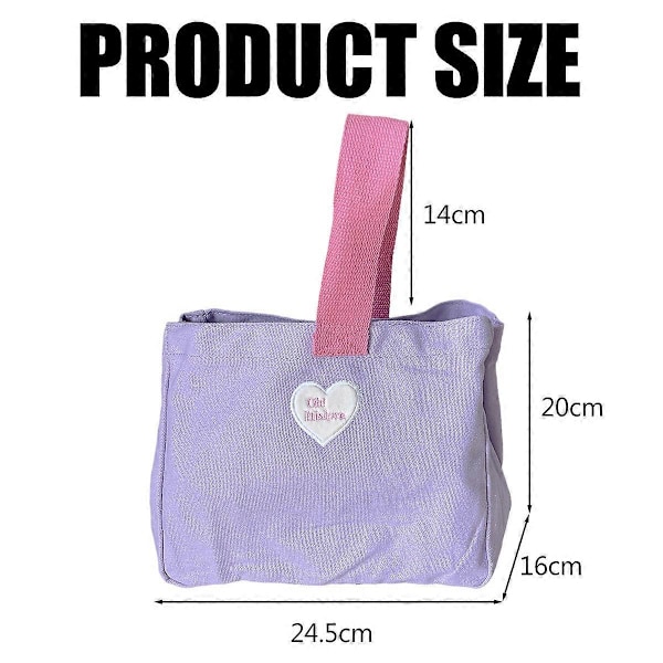 Bento Bag Hjerte Bokstav Broderi Mønster Innerlomme Oppbevaring Knapp Bærbar Matboks Bag Lilla