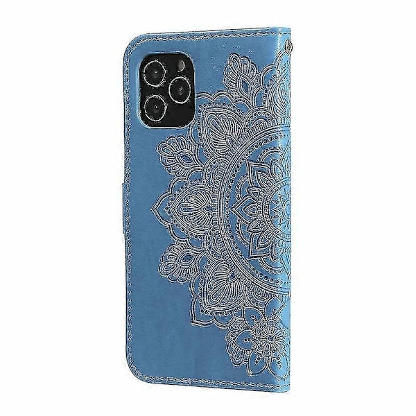 Nytt För Iphone 12 Mini 7-blommiga Blommor Präglingsmönster Horisontellt Flip Pu Läderfodral Med Hållare & Kortfack & Plånbok & Fotoram (blå)