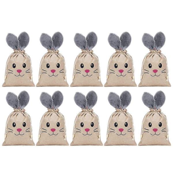 Påskehare snørepose i burlap og plysj til fest 10pcs