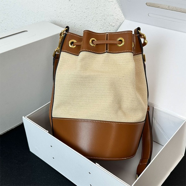 Bucket Bag Stor kapacitet Läder Canvas Tote Retro Design Mode Axel Crossbody Handväska Bärbar handväska Mångsidig 1 M27cm