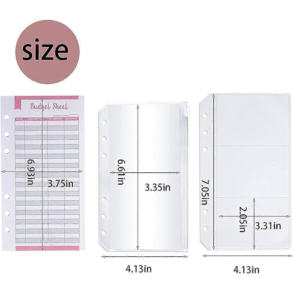 A6 Budget Organizer Binder Kontantkuvert, 60 stk. Udgifts Tracker Budgetark 6 stk. Lynlås Kontantpose