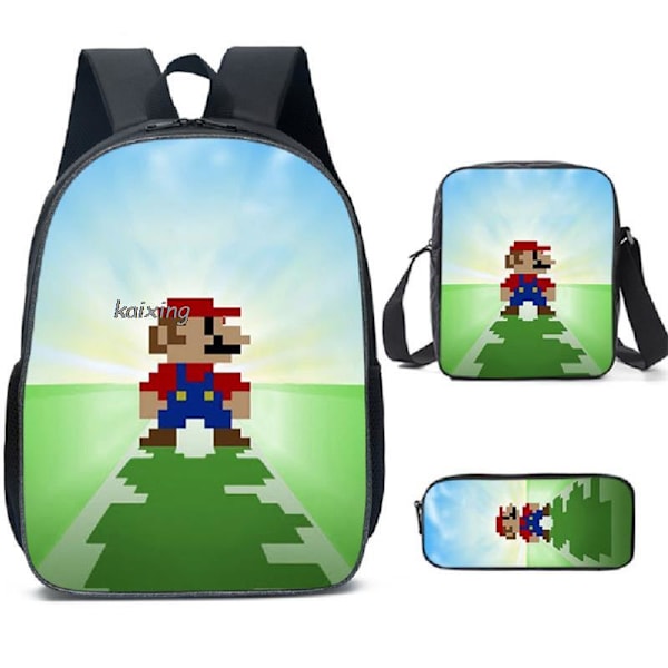 Super Mario Prinsesse 3-delt skolesekk for barn Dark Grey 16 Inches