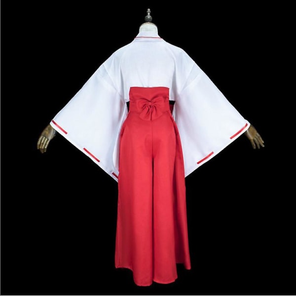 Anime Inuyasha Cosplay Kostym Japansk Röd Kimono Komplett Set Med Peruk Halsband Och Armband Female XXL