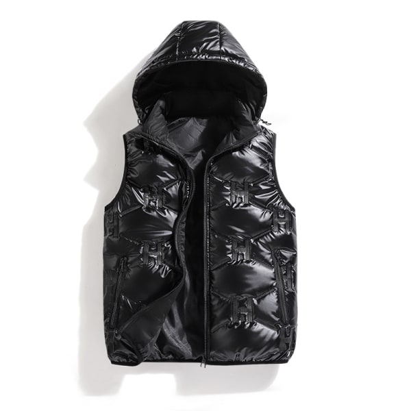 Moderigtig PU Vestjakke til Mænd Efterår og Vinter Ærmeløs Jakke Lys Hættebomuldsvest til Mænd Lake Blue 3XL