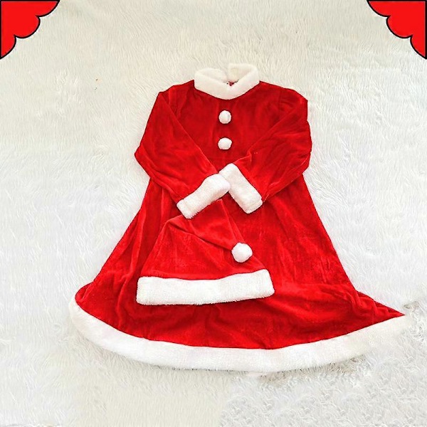 Barnens Dag Röd Jul Föreställning Festklänning med Julhatt Julklänning Tomte Jul Gyllene Sammet 1-3 år