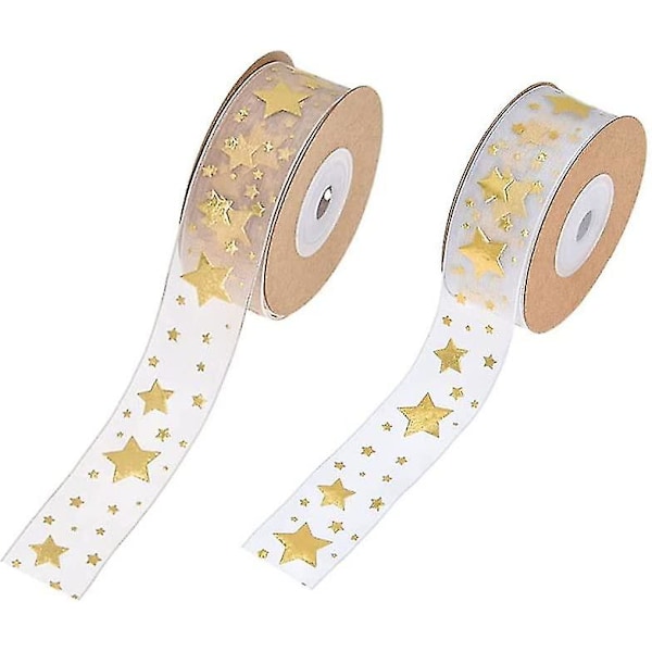2 rullaa joulun organzanauhakoristetta, juhlava tähtikuvioinen läpikuultava glitter-nauha lahjapaketointiin joulukuusen koristeluun DIY-askartelutarvikkeet 1