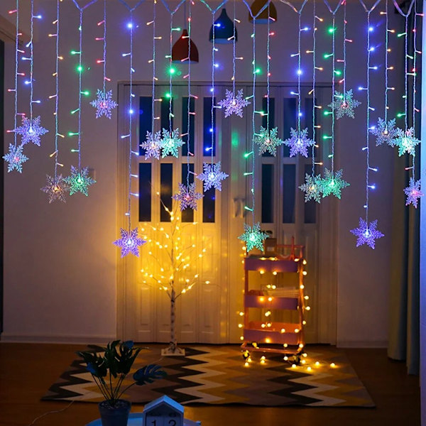 Suuri Ale 3,5M 96 LED-verhovalot Ulkokäyttöön Joulu AC220V Lumihiutale Valosarja Vedenpitävä Juhlakoriste multicolor EU Plug
