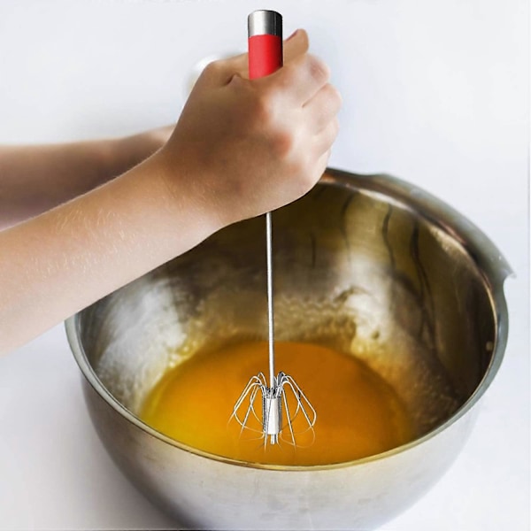 Hånddrevet æggepisker, rustfri stålpisker til hjemmet, alsidigt værktøj til æggepisker, mælkeskummer, hånddrevet mixer (30 cm, rød)