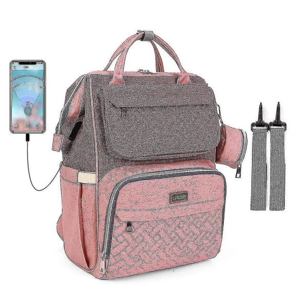 Användbar Skötväska Ryggsäck USB-gränssnitt Vattentät Multifunktion För Kvinnor Män Pink with grey
