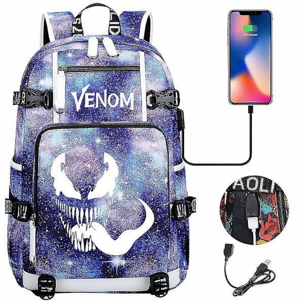 Venom Fashion Painettu USB Nuorten Koululaukku (2-114) Color-10