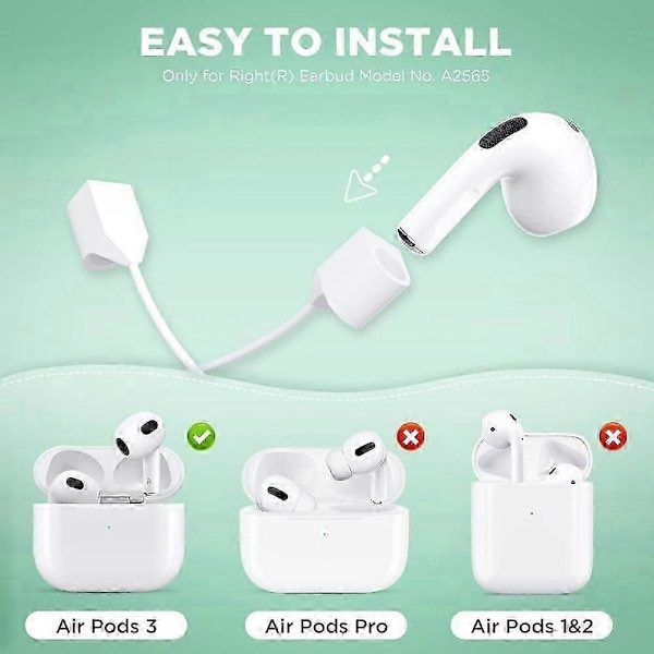 Enkelt udskiftningshøjre øreprop til AirPods 3. generation, kun kompatibel med AirPods 3. generation model A2565, venstre øreside trådløs øreprop, leveres med Magne