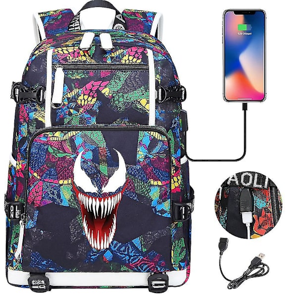 Venom Fashion Printet USB Ungdoms Skoletaske (1-4) Color-11