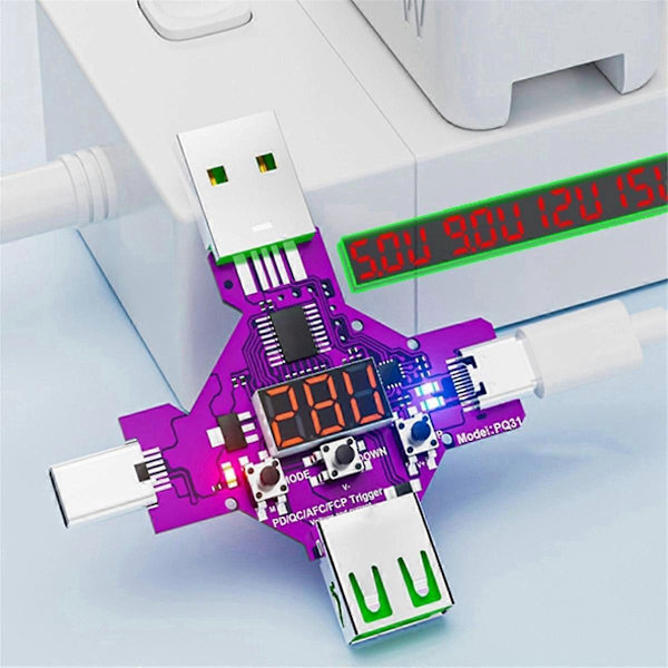 2 i 1 PD3.1 28V Snabbprotokoll Laddningstrigger Lockbete Voltmeter Qualcomm QC PD 5V 9V 12V 15V 20V Trig