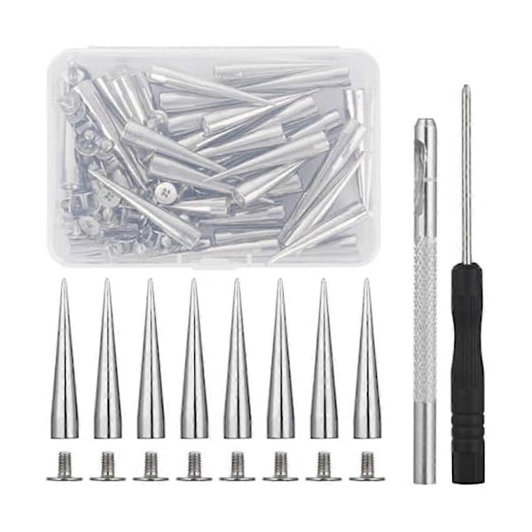 Set med 40 Kläd-dubbar, Olika Storlekar Avsmalnande Spetsar med Punk Nitar, DIY Silver M