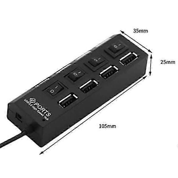4 Porte USB Hub Splitter USB 2.0 Hub LED med 4 On/Off Kontakter til Tablet Laptop Computer Notebook