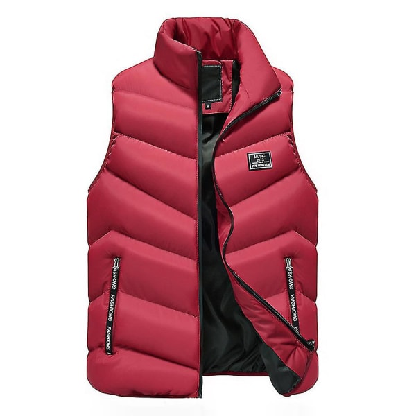 Vinterväst för män med dragkedja, ståkrage, dunväst, ärmlös ytterkläder för män, västjackor Red XXXL