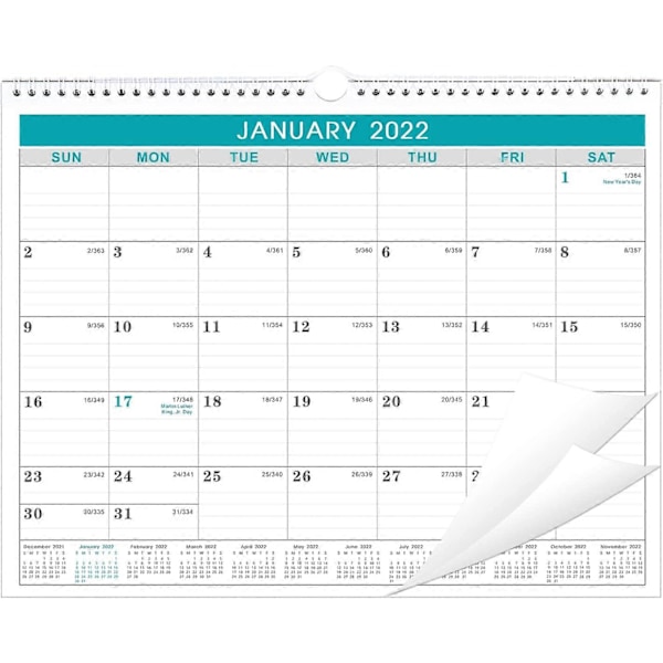 Kalender 2022 - Veggkalender 2022 fra januar 2022 til desember 2022, 12 måneders kalender med juliansk dato, 37,5 x 29,2 cm, tykt papir for organisering
