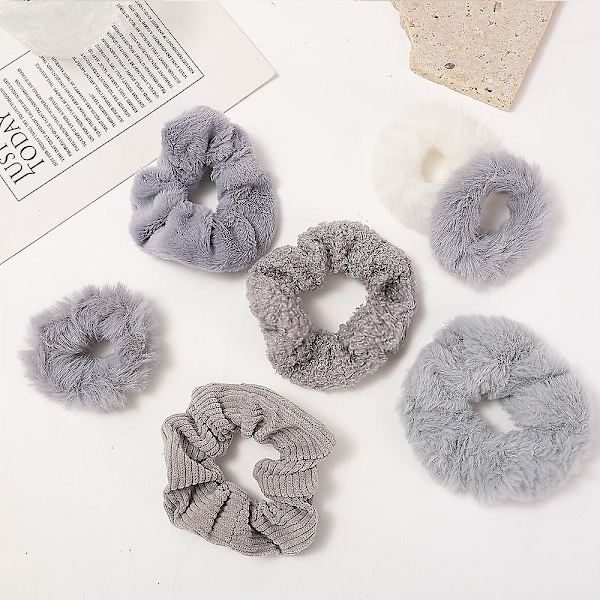 7 kpl Talvi Syksy Lämpimät Pehmeät Hiuslenkit Naisille Tytöille Söpöt Pehmoiset Joustavat Hiuslenkit 7pcs grey