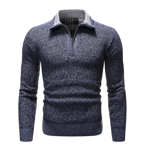 Herrkläder Vinter Vardagliga Tröjor Herr Höst Halv Hög Krage Dragkedjor Varma Fleece Pullovrar Herr Tjock Varm Stickad Tröja Blue L