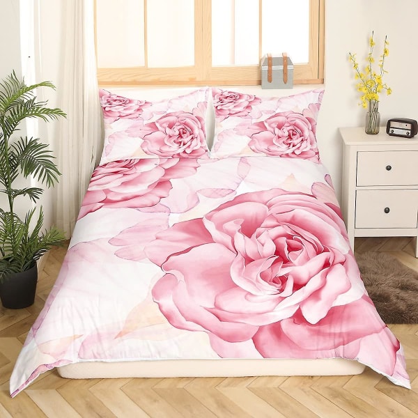 Blå Ros Kung Queen Sängkläder Set Romantiskt Blommigt Påslakan Abstrakt Vatten Krusningar Blomma Täcke Överdrag Polyester Quilt Överdrag