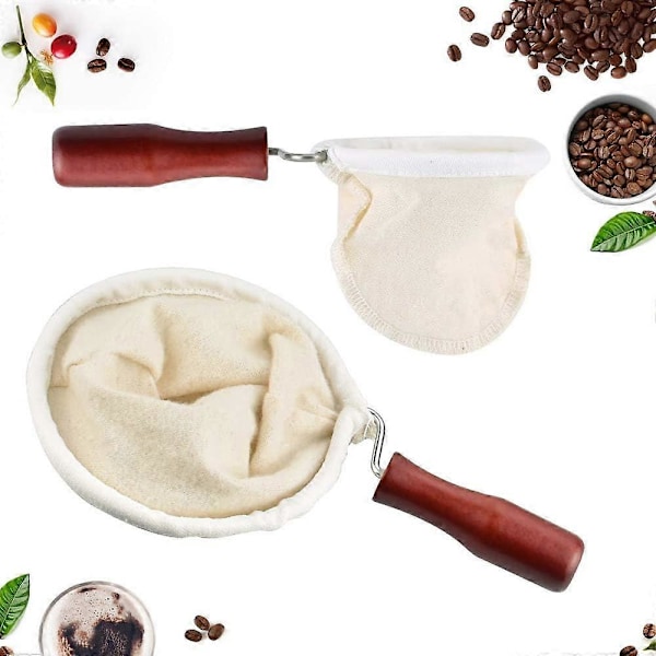 2 st Kaffefilterduk Tefilter Handgjord Café Flanellduksfilter Återanvändbar med Trähandtag för Hemmakontor Handgjort Café