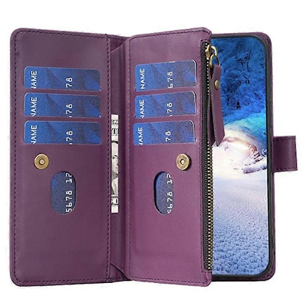 BF Style-19 Kompatibelt För Oppo A74 / A93 / A54 5G Ficka med Dragkedja PU Läder Telefonfodral Plånbok Ställ Skydd DarkPurple