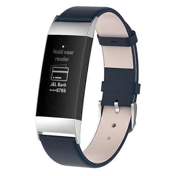 Kompatibel med Fitbit Charge 4 / 3 Ægte Læder Urrem med Spænde i Rustfrit Stål DarkBlue